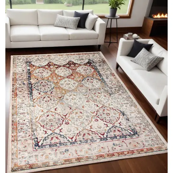 5' x 7' Beige Floral Medallion Power Loom Area Rug Photo 1