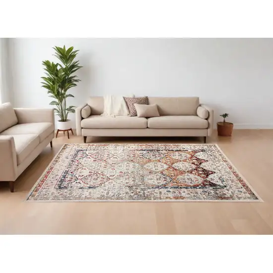 Beige Floral Medallion Power Loom Area Rug Photo 1