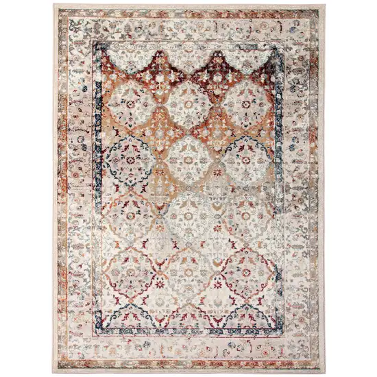 Beige Floral Medallion Power Loom Area Rug Photo 1