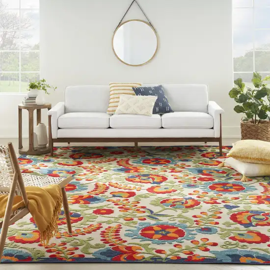 Beige Floral Power Loom Area Rug Photo 9