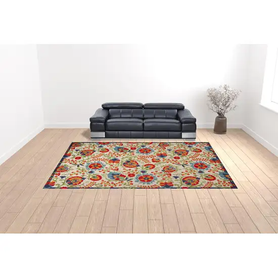 Beige Floral Power Loom Area Rug Photo 3