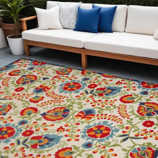 Ivory Blue and Orange Indoor Outdoor Area Rug Photo 1