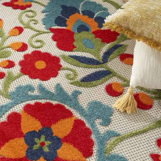 Beige Floral Power Loom Area Rug Photo 7