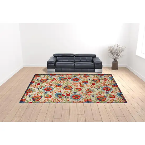 Beige Floral Power Loom Area Rug Photo 3