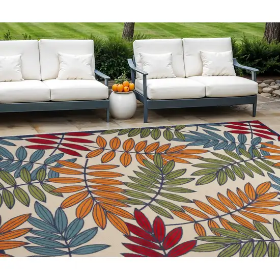 Ivory Blue and Orange Indoor Outdoor Area Rug Photo 1