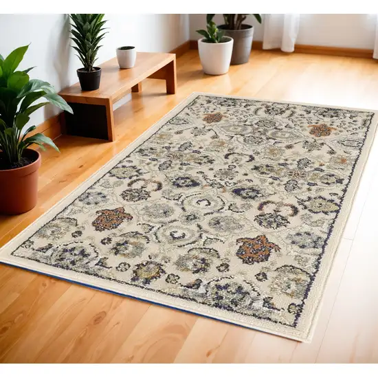 Beige Floral Power Loom Area Rug Photo 1