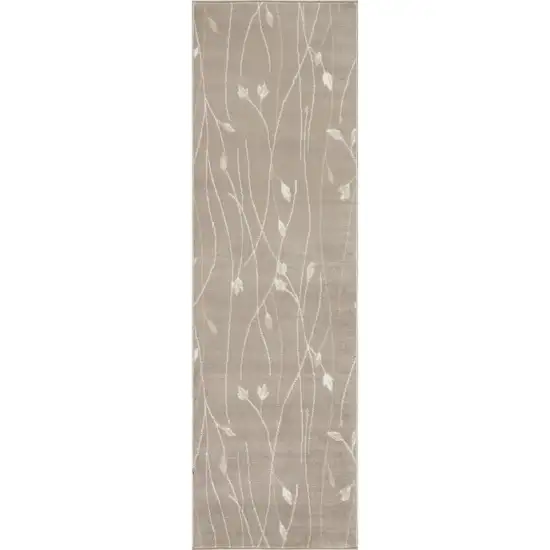 Beige Floral Power Loom Runner Rug Photo 2