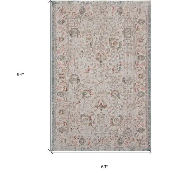 Beige Floral Stain Resistant Indoor Outdoor Area Rug Photo 8