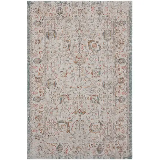 Beige Floral Stain Resistant Indoor Outdoor Area Rug Photo 1