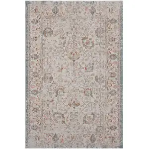 Photo of Beige Floral Stain Resistant Indoor Outdoor Area Rug