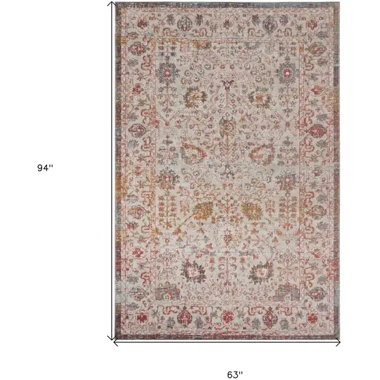 Beige Floral Stain Resistant Indoor Outdoor Area Rug Photo 8