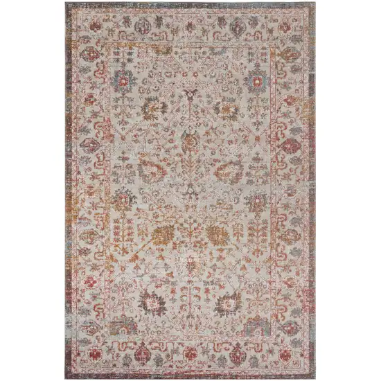 Beige Floral Stain Resistant Indoor Outdoor Area Rug Photo 1