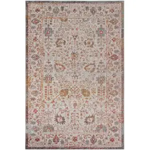 Photo of Beige Floral Stain Resistant Indoor Outdoor Area Rug