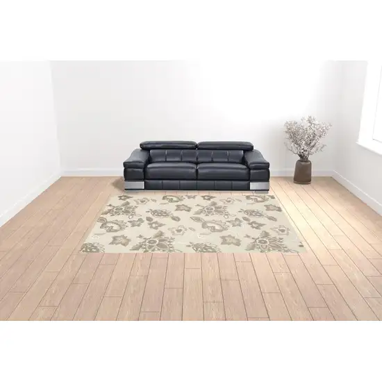 Beige Floral Stain Resistant Non Skid Area Rug Photo 2