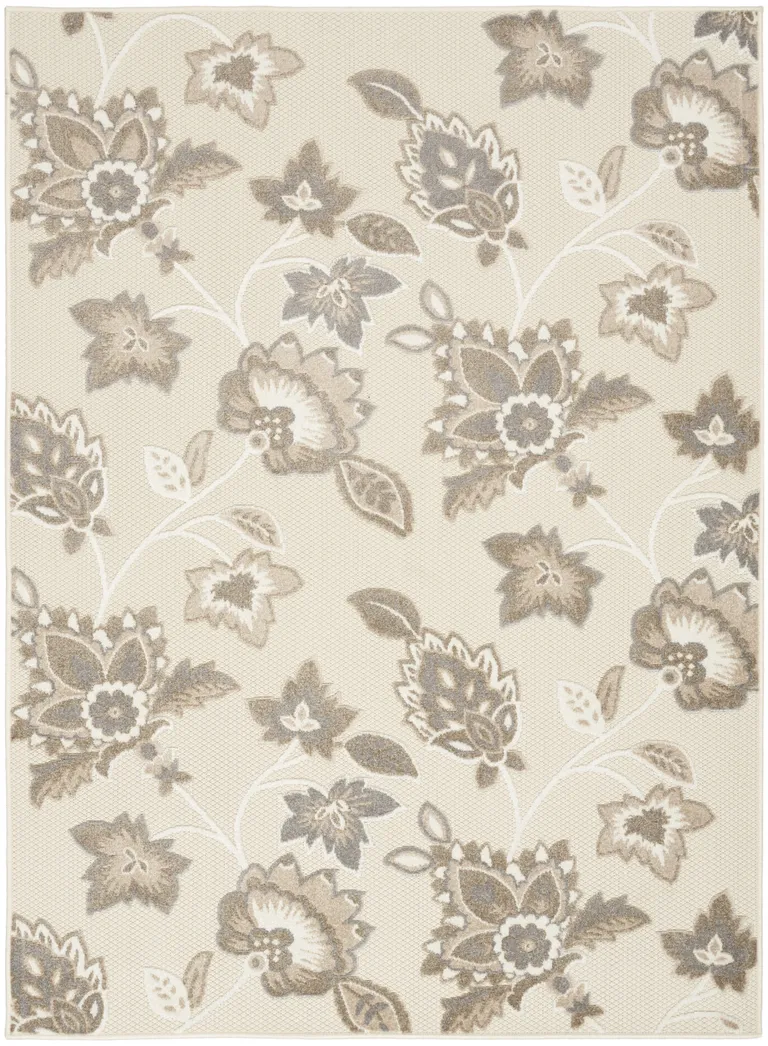 Beige Floral Stain Resistant Non Skid Area Rug Photo 1