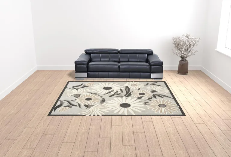 Beige Floral Stain Resistant Non Skid Area Rug Photo 2