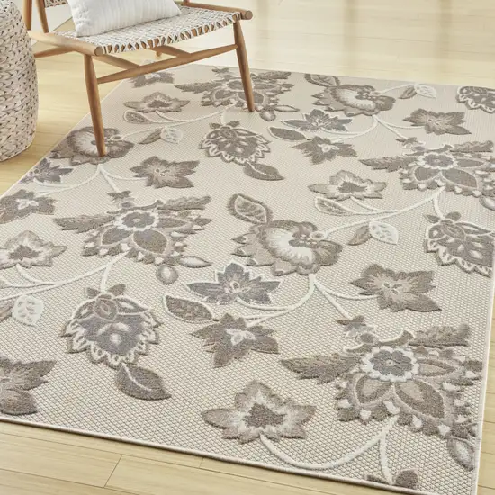 Beige Floral Stain Resistant Non Skid Area Rug Photo 8