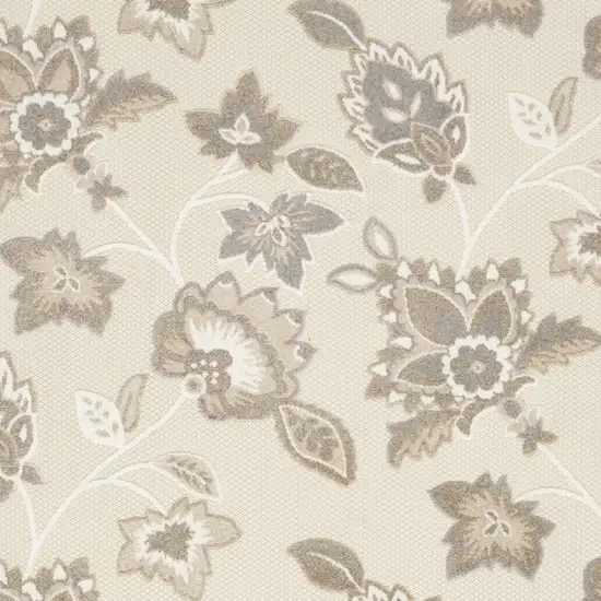 Beige Floral Stain Resistant Non Skid Area Rug Photo 4