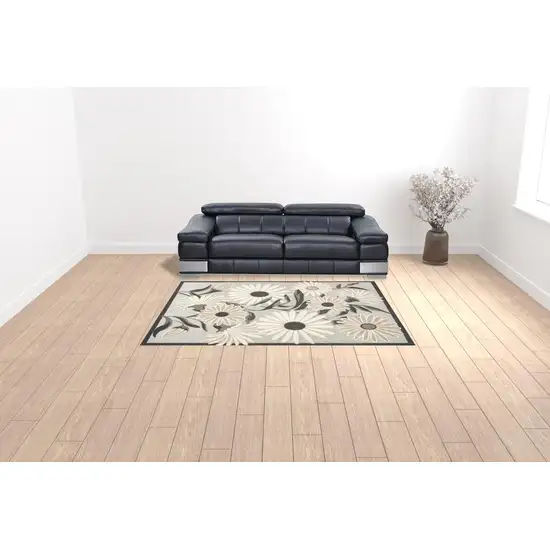 Beige Floral Stain Resistant Non Skid Area Rug Photo 2