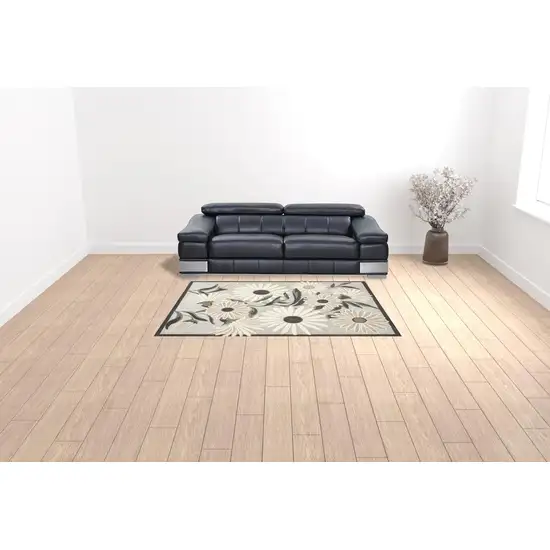 Beige Floral Stain Resistant Non Skid Area Rug Photo 2