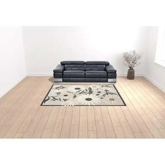 Beige Floral Stain Resistant Non Skid Area Rug Photo 2