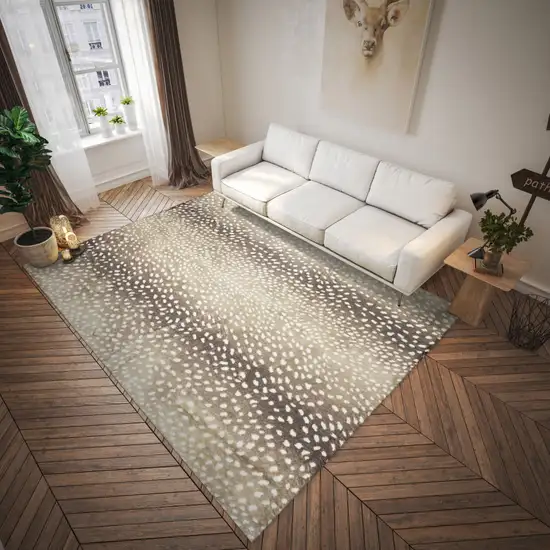 Beige Gazelle Print Shag Handmade Non Skid Area Rug Photo 3