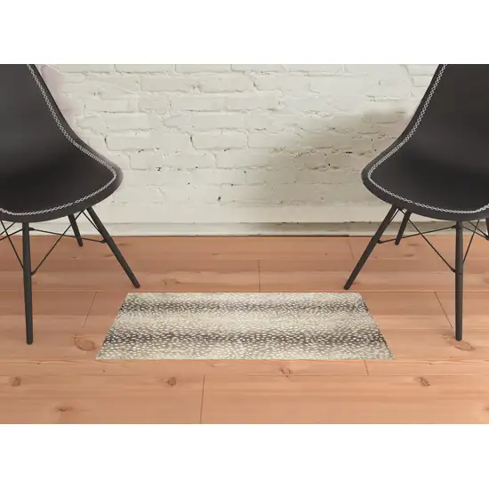 Beige Gazelle Print Shag Handmade Non Skid Area Rug Photo 2