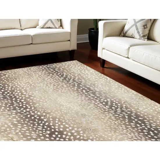 Beige Gazelle Print Shag Handmade Non Skid Area Rug Photo 1