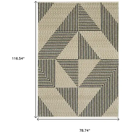 Beige Geometric Area Rug With Fringe Photo 3