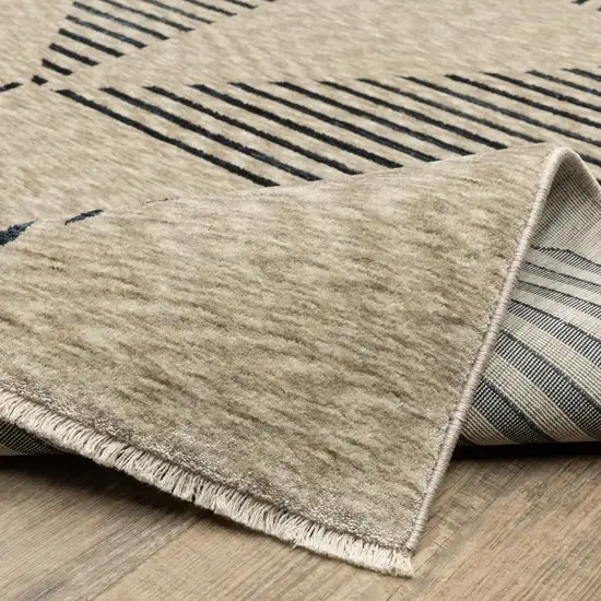 Beige Geometric Area Rug With Fringe Photo 9