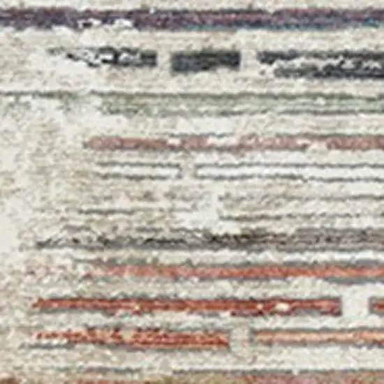 Beige Geometric Distressed Area Rug With Fringe Photo 3