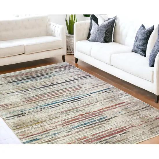 Beige Geometric Distressed Area Rug With Fringe Photo 1