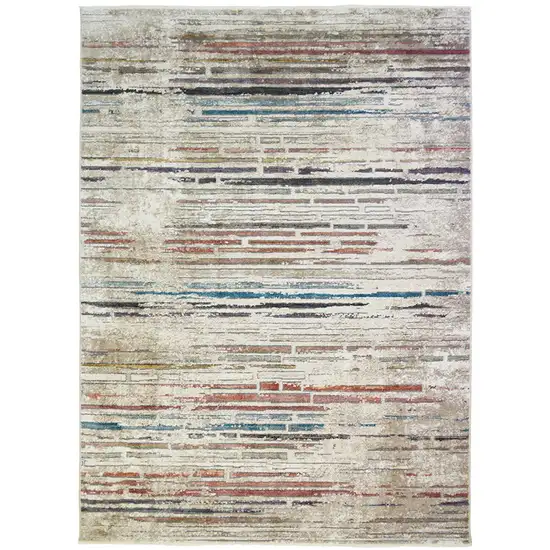 Beige Geometric Distressed Area Rug With Fringe Photo 2