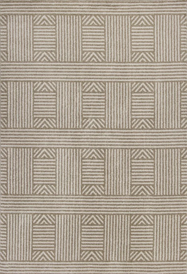 Beige Geometric Lines UV Treated Accent Rug Photo 1