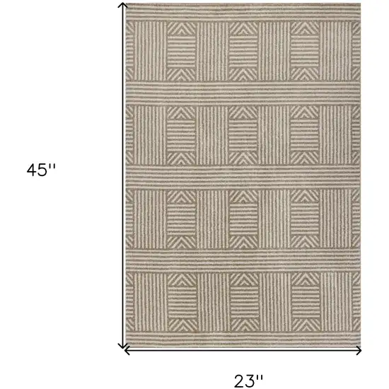 Beige and Ivory Geometric Indoor Outdoor Area Rug Photo 3