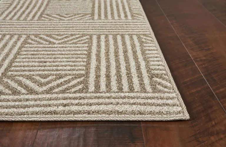 Beige Geometric Lines UV Treated Accent Rug Photo 4