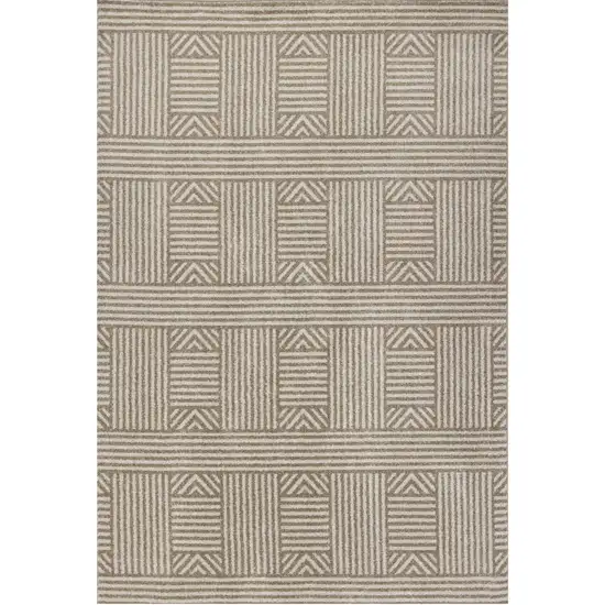 Beige and Ivory Geometric Indoor Outdoor Area Rug Photo 2