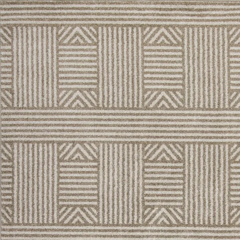 Beige Geometric Lines UV Treated Accent Rug Photo 3