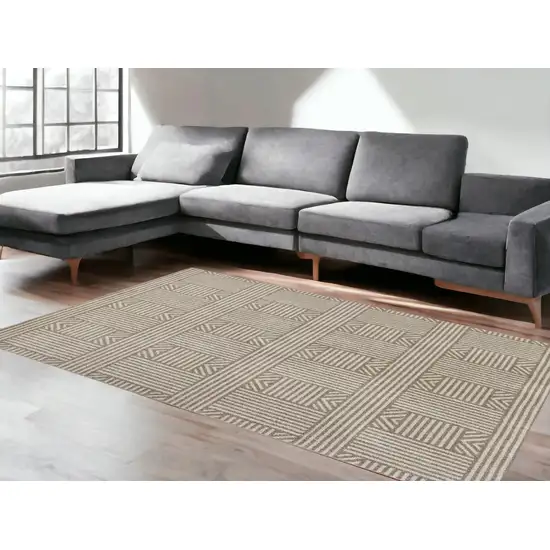 Beige Geometric Lines Uv Treated Area Rug Photo 1