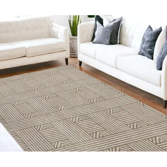 Beige Geometric Lines Uv Treated Indoor Area Rug Photo 1