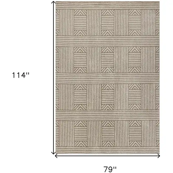 Beige and Ivory Geometric Indoor Outdoor Area Rug Photo 3