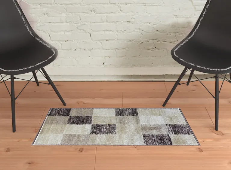 Beige Geometric Power Loom Stain Resistant Area Rug Photo 2