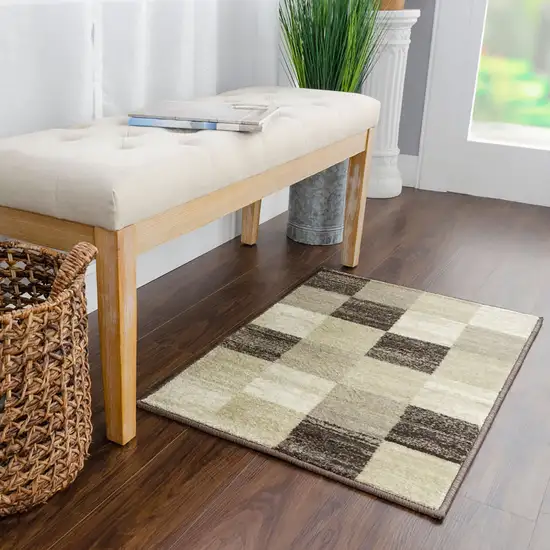 Beige Geometric Power Loom Stain Resistant Area Rug Photo 6