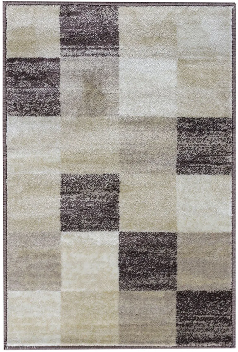 Beige Geometric Power Loom Stain Resistant Area Rug Photo 1