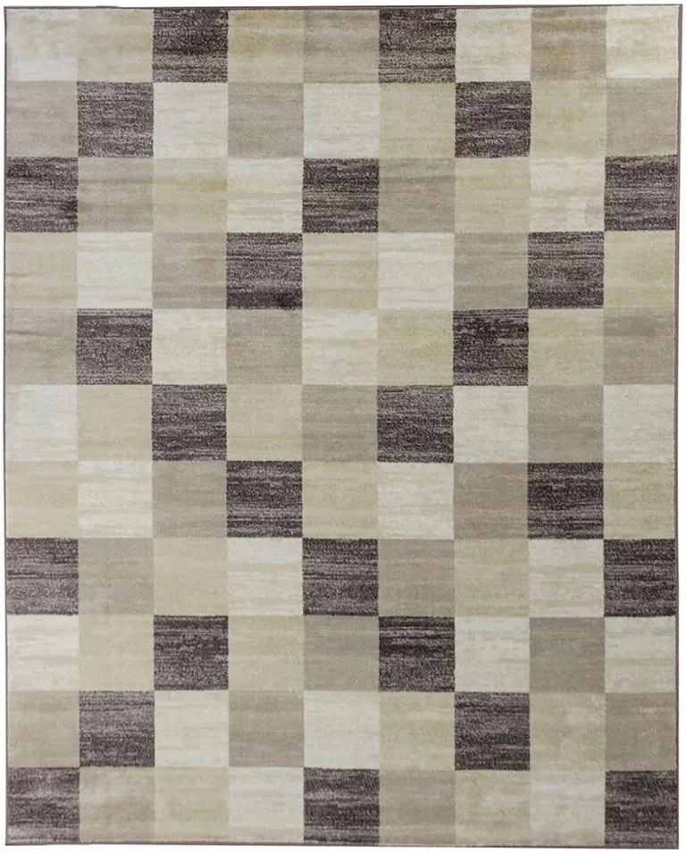 Beige Geometric Power Loom Stain Resistant Area Rug Photo 1