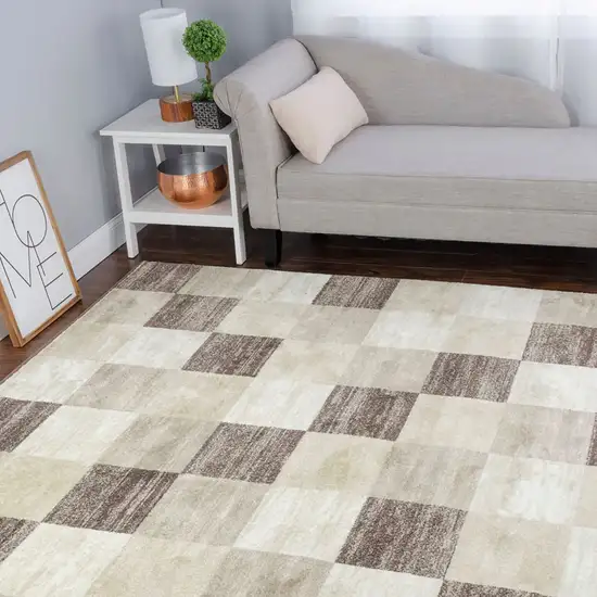 Beige Geometric Power Loom Stain Resistant Area Rug Photo 6