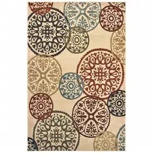 Photo of Beige Geometric Power Loom Stain Resistant Area Rug