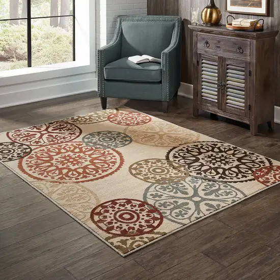 Beige Geometric Power Loom Stain Resistant Area Rug Photo 6