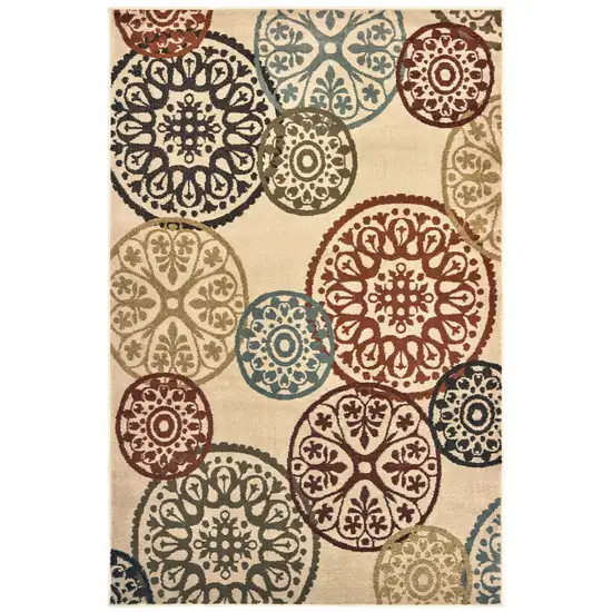 Beige Geometric Power Loom Stain Resistant Area Rug Photo 1