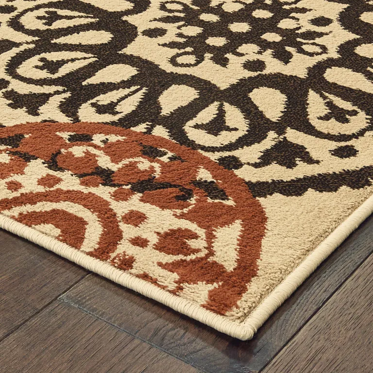 Beige Geometric Power Loom Stain Resistant Area Rug Photo 3